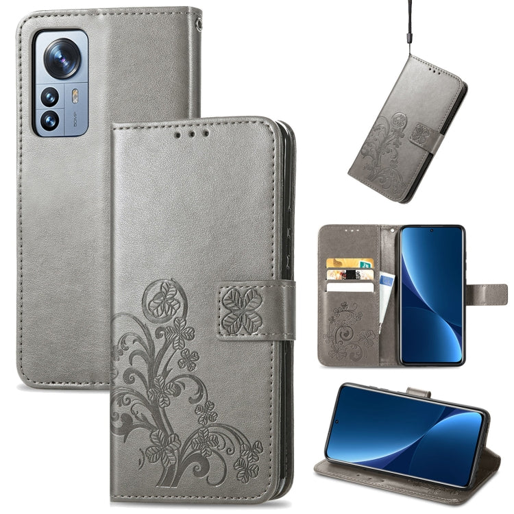 For Xiaomi 12 Pro Four-leaf Clasp Embossed Buckle Leather Phone Case