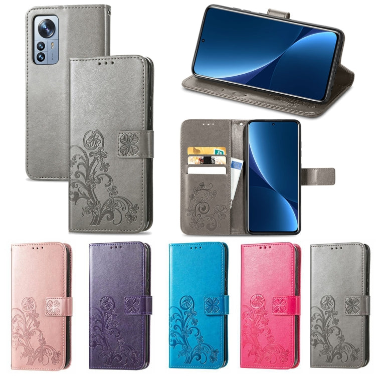 For Xiaomi 12 Pro Four-leaf Clasp Embossed Buckle Leather Phone Case