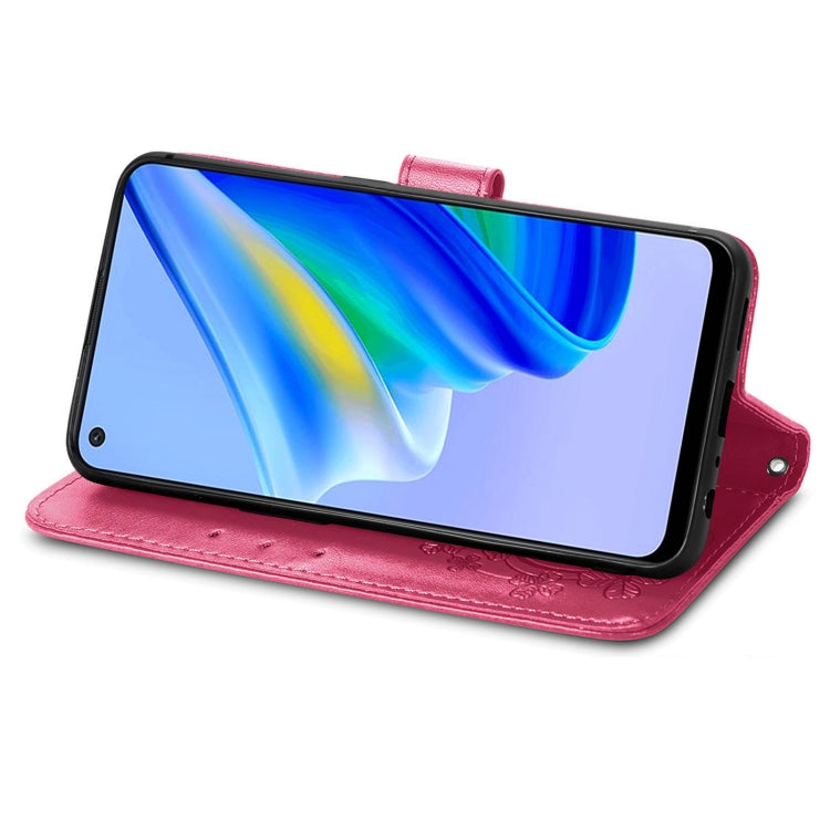 For OPPO A95 4G Four-leaf Clasp Embossed Buckle Leather Phone Case