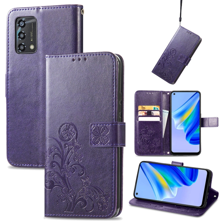 For OPPO A95 4G Four-leaf Clasp Embossed Buckle Leather Phone Case