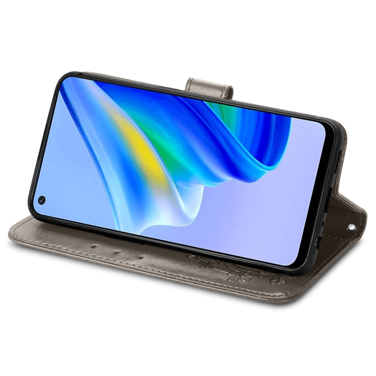 For OPPO A95 4G Four-leaf Clasp Embossed Buckle Leather Phone Case