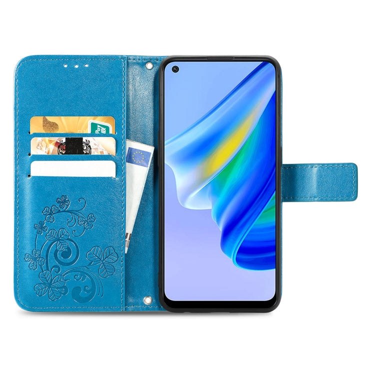 For OPPO A95 4G Four-leaf Clasp Embossed Buckle Leather Phone Case