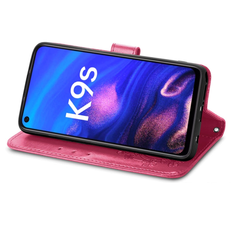 For OPPO K9s Four-leaf Clasp Embossed Buckle Leather Phone Case