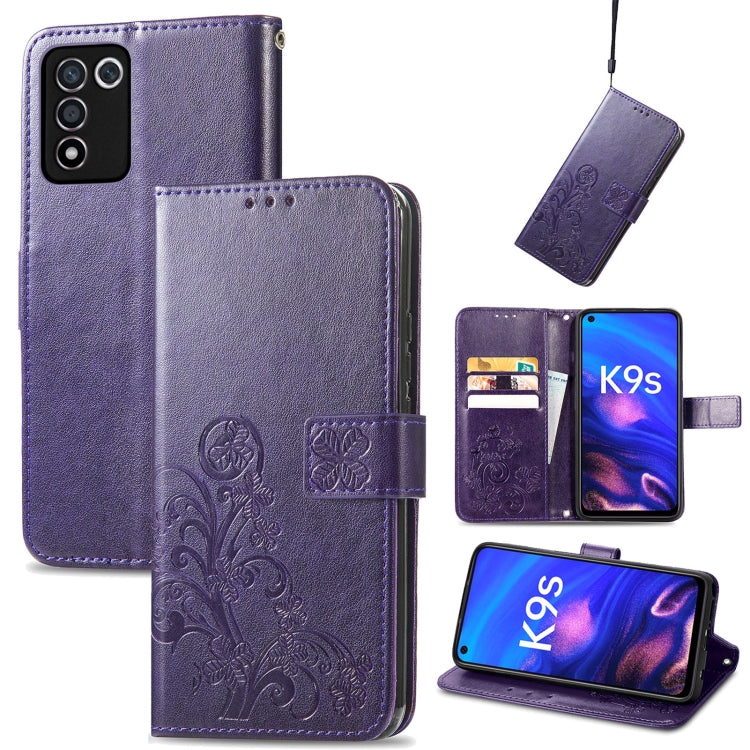 For OPPO K9s Four-leaf Clasp Embossed Buckle Leather Phone Case