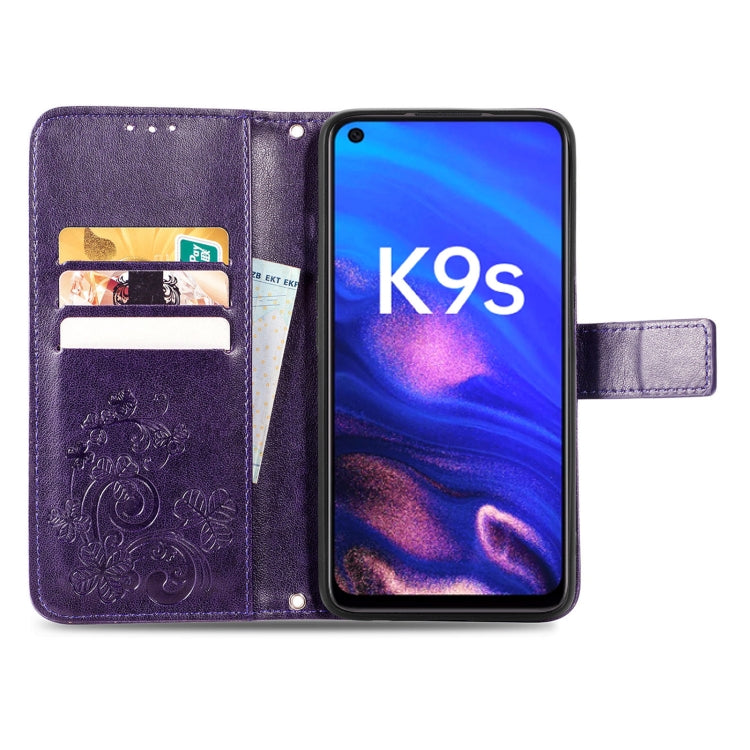 For OPPO K9s Four-leaf Clasp Embossed Buckle Leather Phone Case
