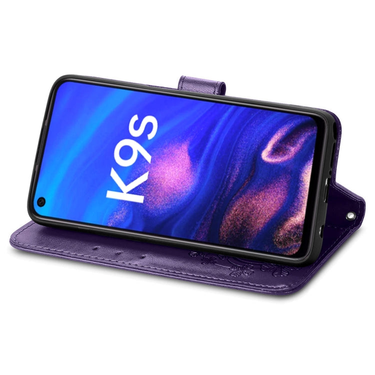 For OPPO K9s Four-leaf Clasp Embossed Buckle Leather Phone Case