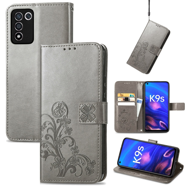 For OPPO K9s Four-leaf Clasp Embossed Buckle Leather Phone Case