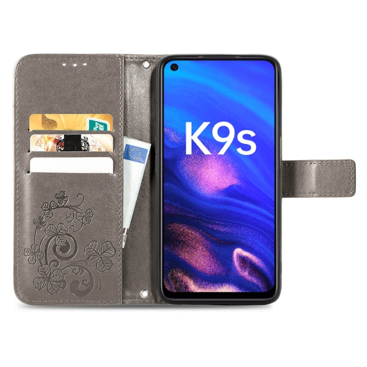 For OPPO K9s Four-leaf Clasp Embossed Buckle Leather Phone Case