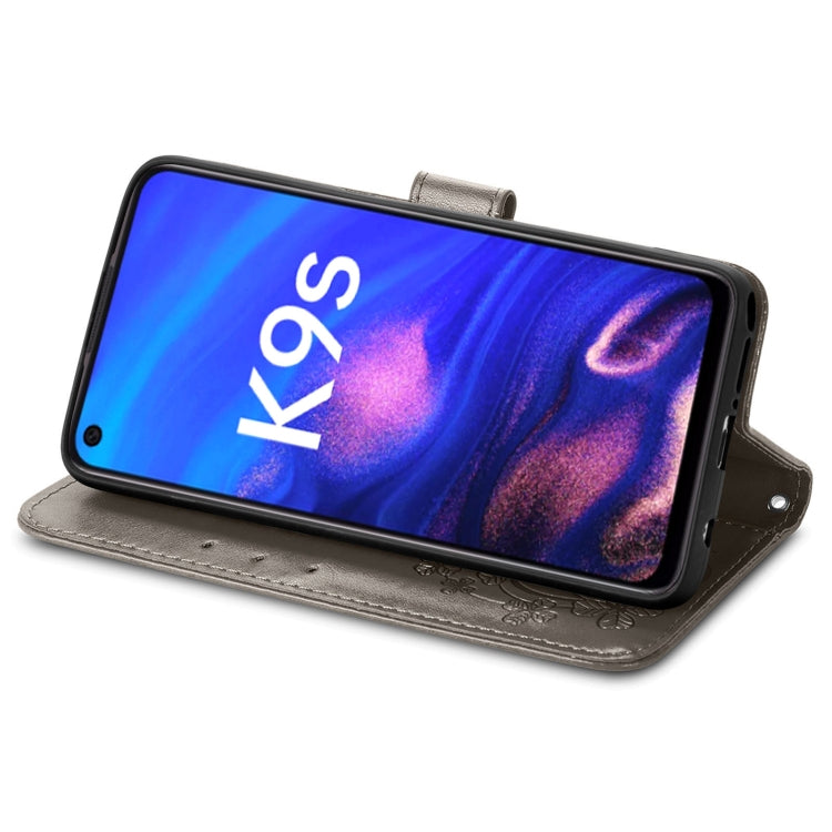 For OPPO K9s Four-leaf Clasp Embossed Buckle Leather Phone Case