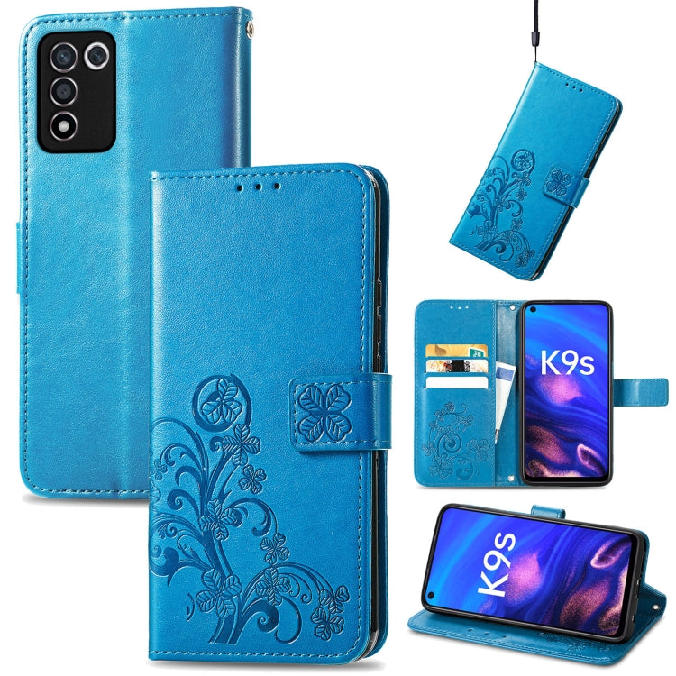 For OPPO K9s Four-leaf Clasp Embossed Buckle Leather Phone Case