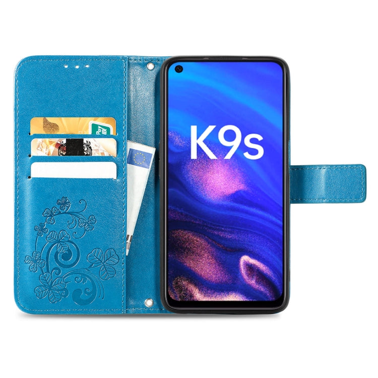 For OPPO K9s Four-leaf Clasp Embossed Buckle Leather Phone Case