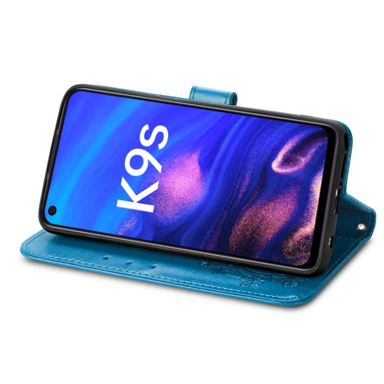 For OPPO K9s Four-leaf Clasp Embossed Buckle Leather Phone Case