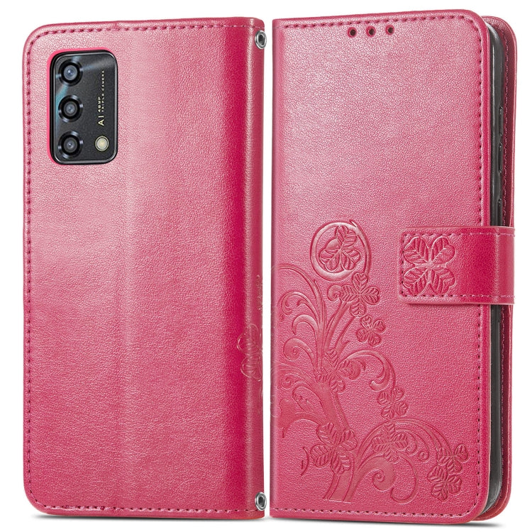For OPPO A95 5G Four-leaf Clasp Embossed Buckle Leather Phone Case