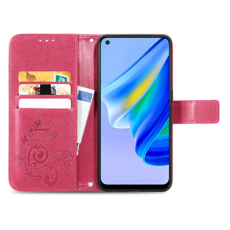 For OPPO A95 5G Four-leaf Clasp Embossed Buckle Leather Phone Case