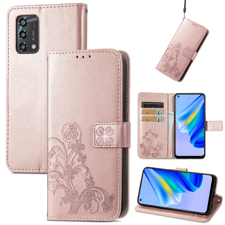 For OPPO A95 5G Four-leaf Clasp Embossed Buckle Leather Phone Case