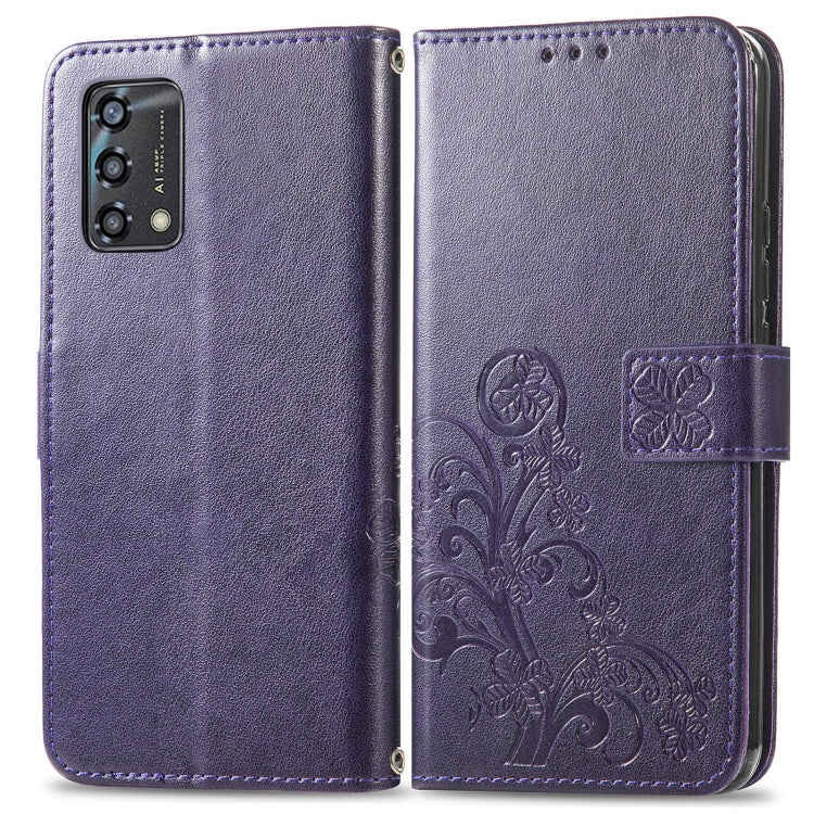 For OPPO A95 5G Four-leaf Clasp Embossed Buckle Leather Phone Case