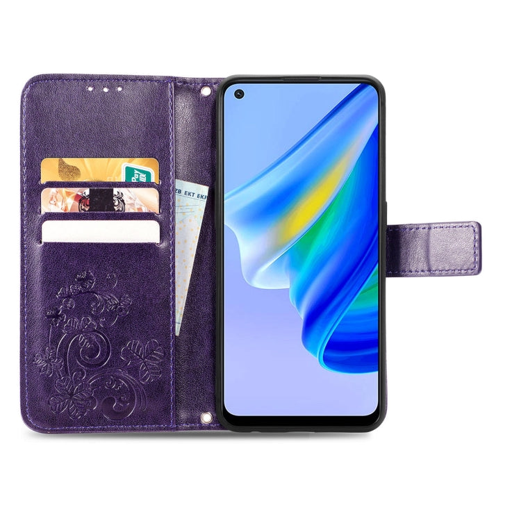 For OPPO A95 5G Four-leaf Clasp Embossed Buckle Leather Phone Case