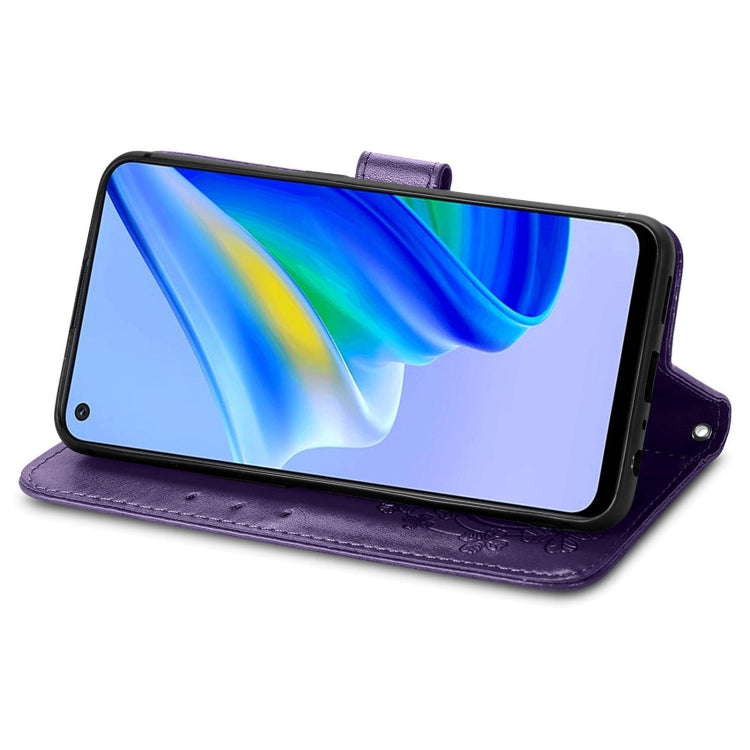 For OPPO A95 5G Four-leaf Clasp Embossed Buckle Leather Phone Case