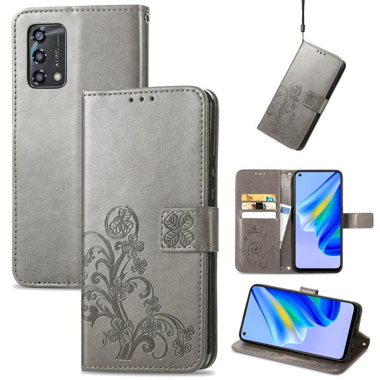 For OPPO A95 5G Four-leaf Clasp Embossed Buckle Leather Phone Case