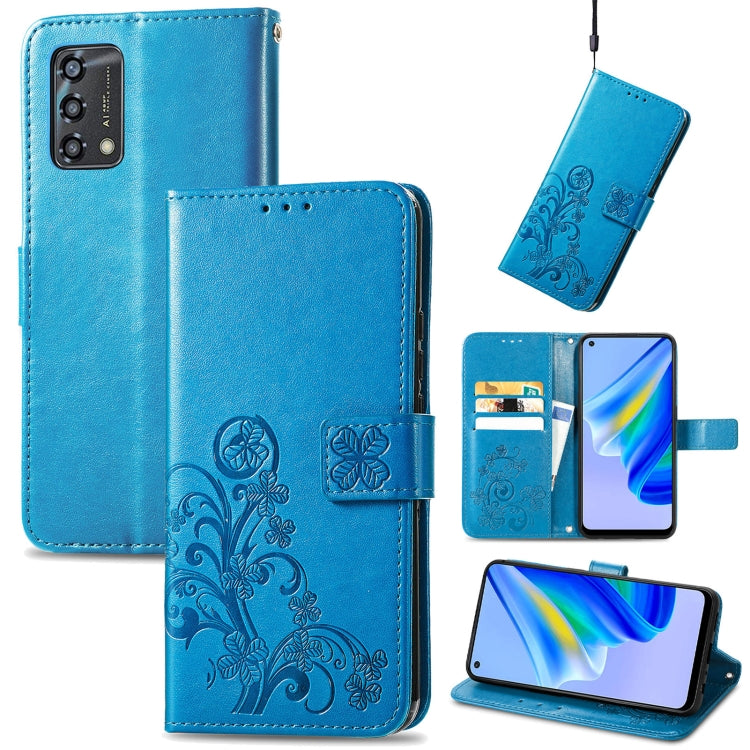For OPPO A95 5G Four-leaf Clasp Embossed Buckle Leather Phone Case