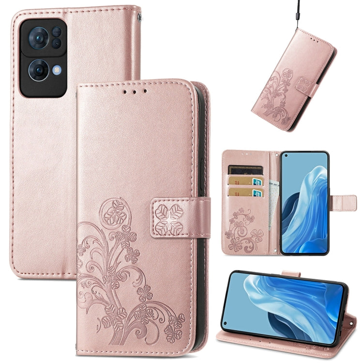 For OPPO Reno7 Pro 5G Four-leaf Clasp Embossed Buckle Leather Phone Case