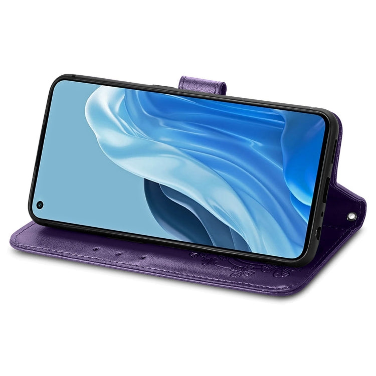 For OPPO Reno7 Pro 5G Four-leaf Clasp Embossed Buckle Leather Phone Case