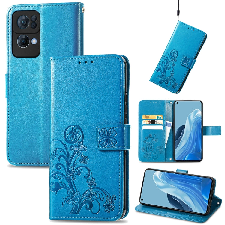 For OPPO Reno7 Pro 5G Four-leaf Clasp Embossed Buckle Leather Phone Case