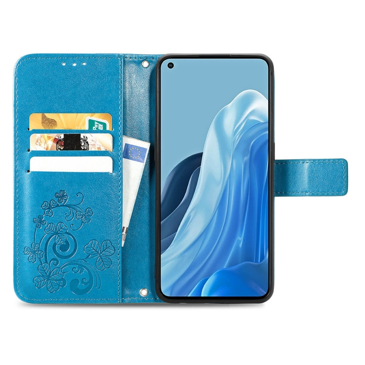 For OPPO Reno7 Pro 5G Four-leaf Clasp Embossed Buckle Leather Phone Case