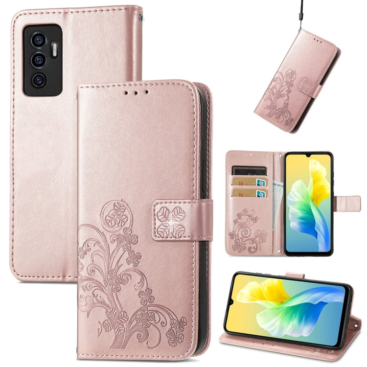 For vivo S10e Four-leaf Clasp Embossed Buckle Leather Phone Case