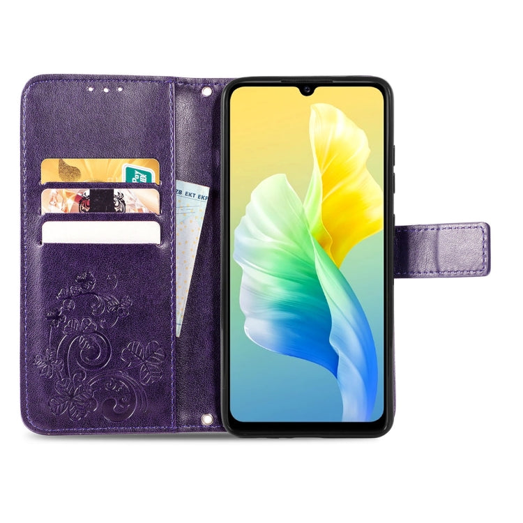 For vivo S10e Four-leaf Clasp Embossed Buckle Leather Phone Case