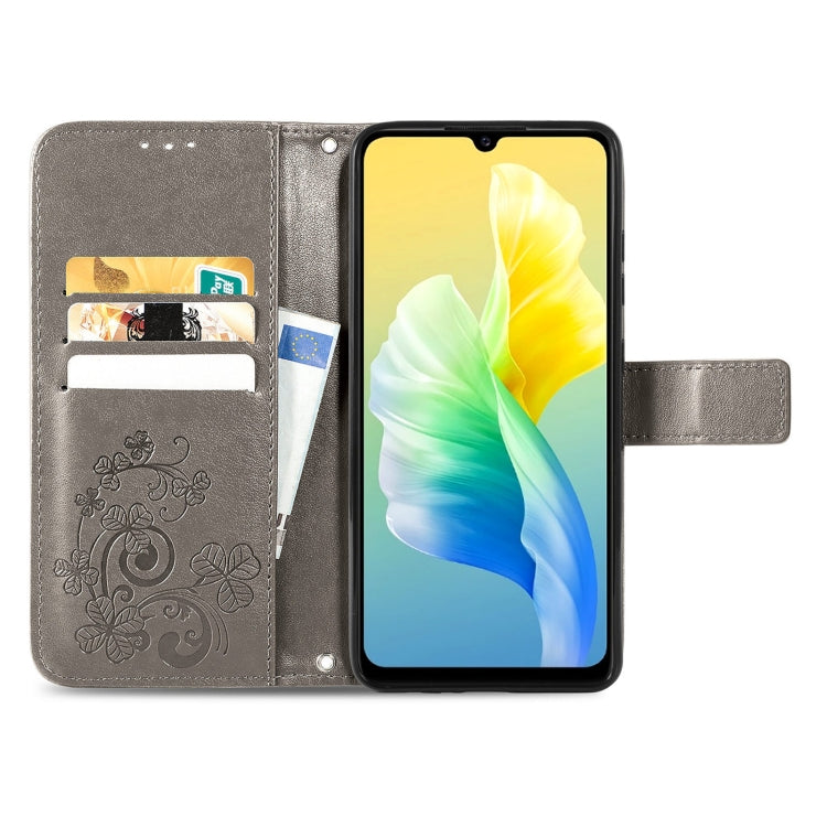 For vivo S10e Four-leaf Clasp Embossed Buckle Leather Phone Case