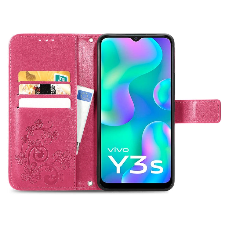 For vivo Y3s 2021 Four-leaf Clasp Embossed Buckle Leather Phone Case