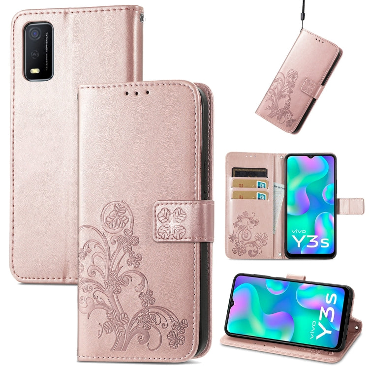 For vivo Y3s 2021 Four-leaf Clasp Embossed Buckle Leather Phone Case