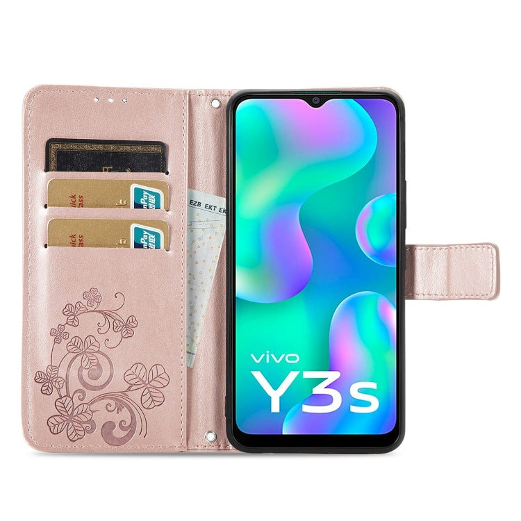 For vivo Y3s 2021 Four-leaf Clasp Embossed Buckle Leather Phone Case