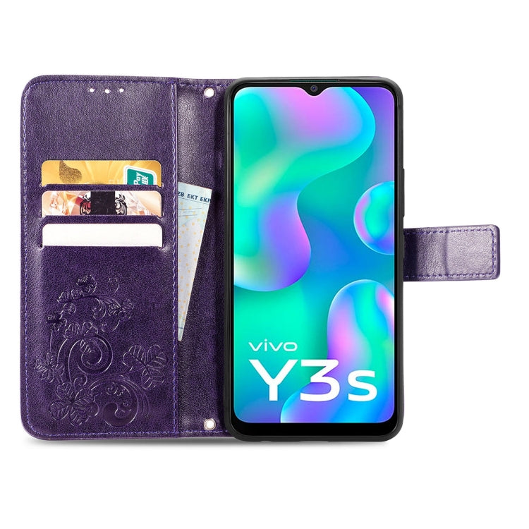For vivo Y3s 2021 Four-leaf Clasp Embossed Buckle Leather Phone Case