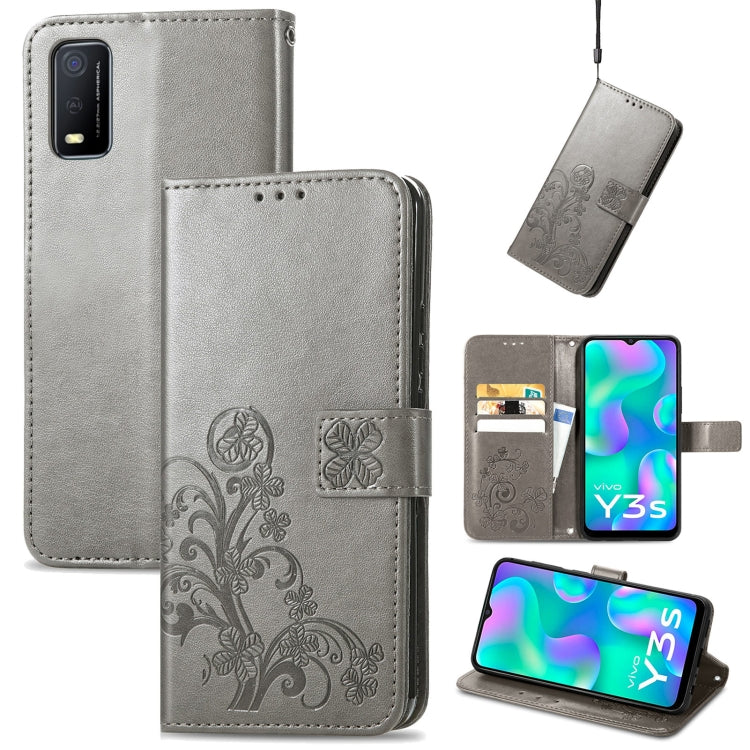 For vivo Y3s 2021 Four-leaf Clasp Embossed Buckle Leather Phone Case