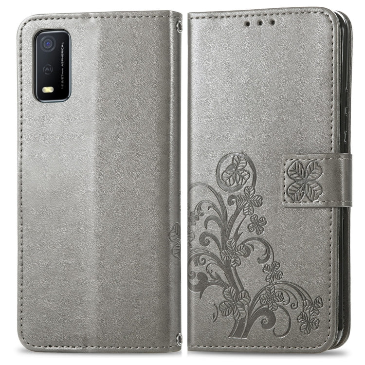 For vivo Y3s 2021 Four-leaf Clasp Embossed Buckle Leather Phone Case