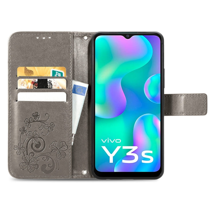 For vivo Y3s 2021 Four-leaf Clasp Embossed Buckle Leather Phone Case