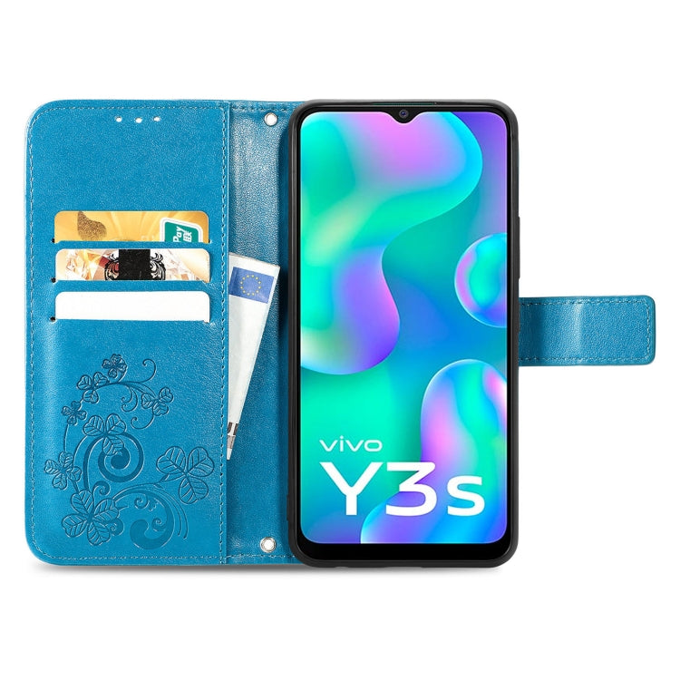 For vivo Y3s 2021 Four-leaf Clasp Embossed Buckle Leather Phone Case