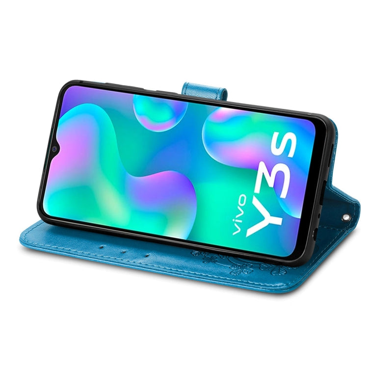 For vivo Y3s 2021 Four-leaf Clasp Embossed Buckle Leather Phone Case