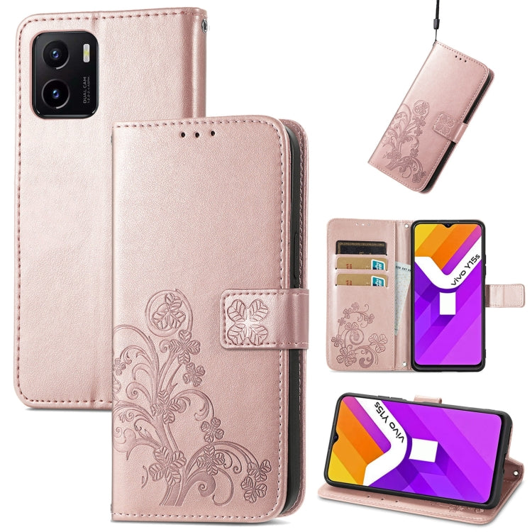 For vivo Y15S Four-leaf Clasp Embossed Buckle Leather Phone Case