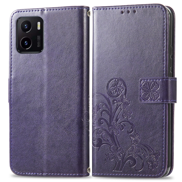 For vivo Y15S Four-leaf Clasp Embossed Buckle Leather Phone Case