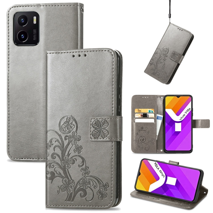 For vivo Y15S Four-leaf Clasp Embossed Buckle Leather Phone Case