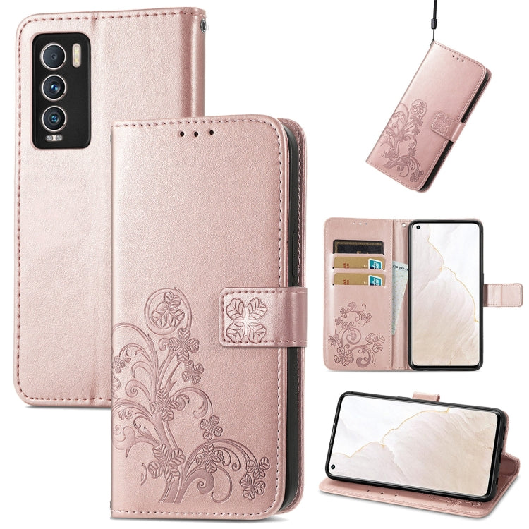 For OPPO Realme GT Explorer Master Four-leaf Clasp Embossed Buckle Leather Phone Case