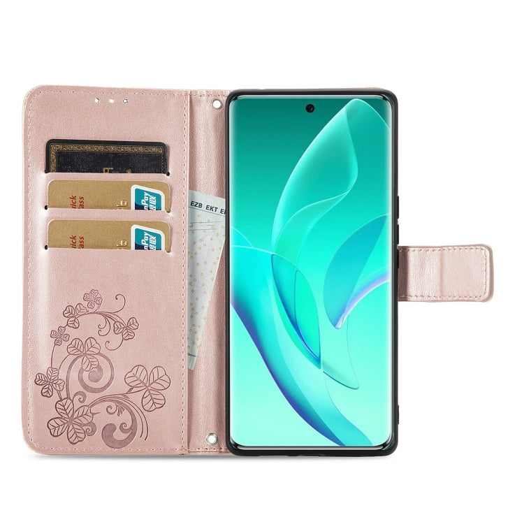 For Honor 60 Pro Four-leaf Clasp Embossed Buckle Leather Phone Case