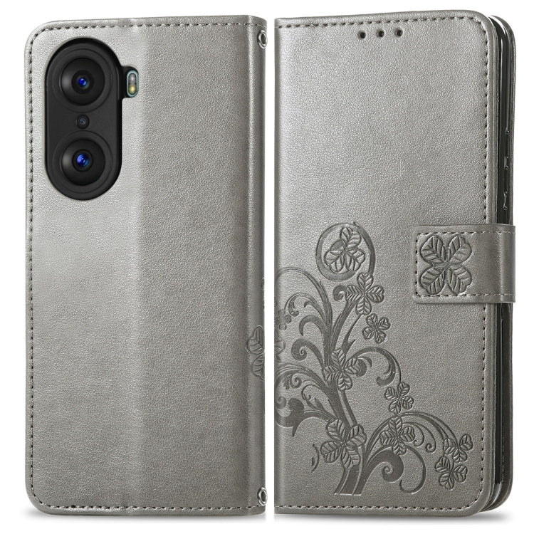 For Honor 60 Pro Four-leaf Clasp Embossed Buckle Leather Phone Case