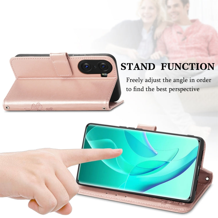 For Honor 60 Pro Four-leaf Clasp Embossed Buckle Leather Phone Case