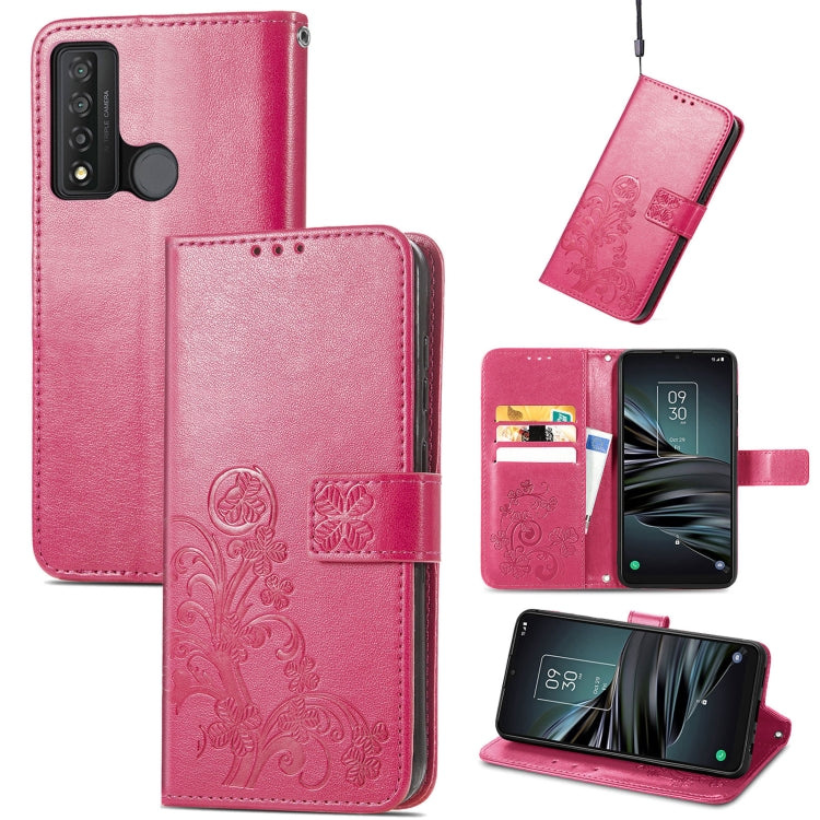 For TCL 20 XE Four-leaf Clasp Embossed Buckle Mobile Phone Leather Case