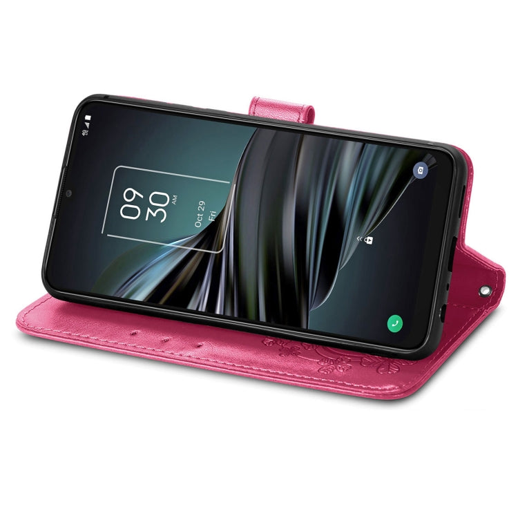 For TCL 20 XE Four-leaf Clasp Embossed Buckle Mobile Phone Leather Case