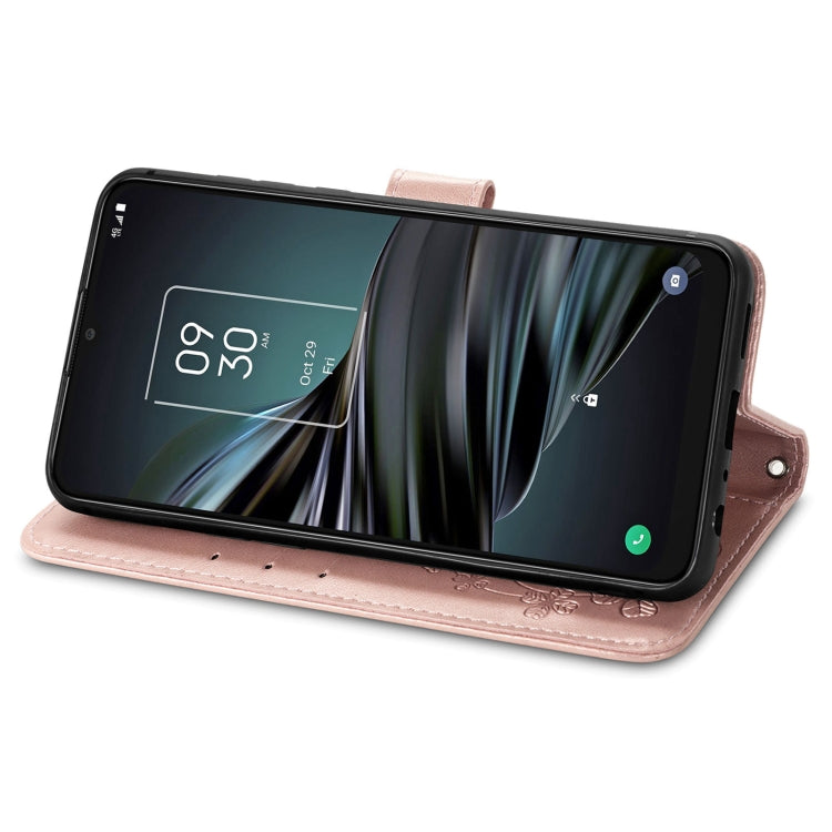 For TCL 20 XE Four-leaf Clasp Embossed Buckle Mobile Phone Leather Case